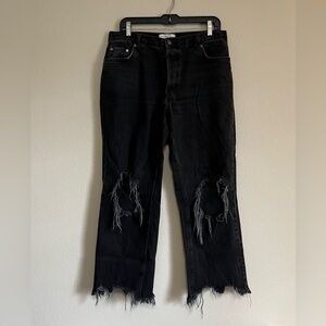 WE THE FREE Maggie Mid-Rise Straight-Leg Jeans 30 Black Distressed Button Fly